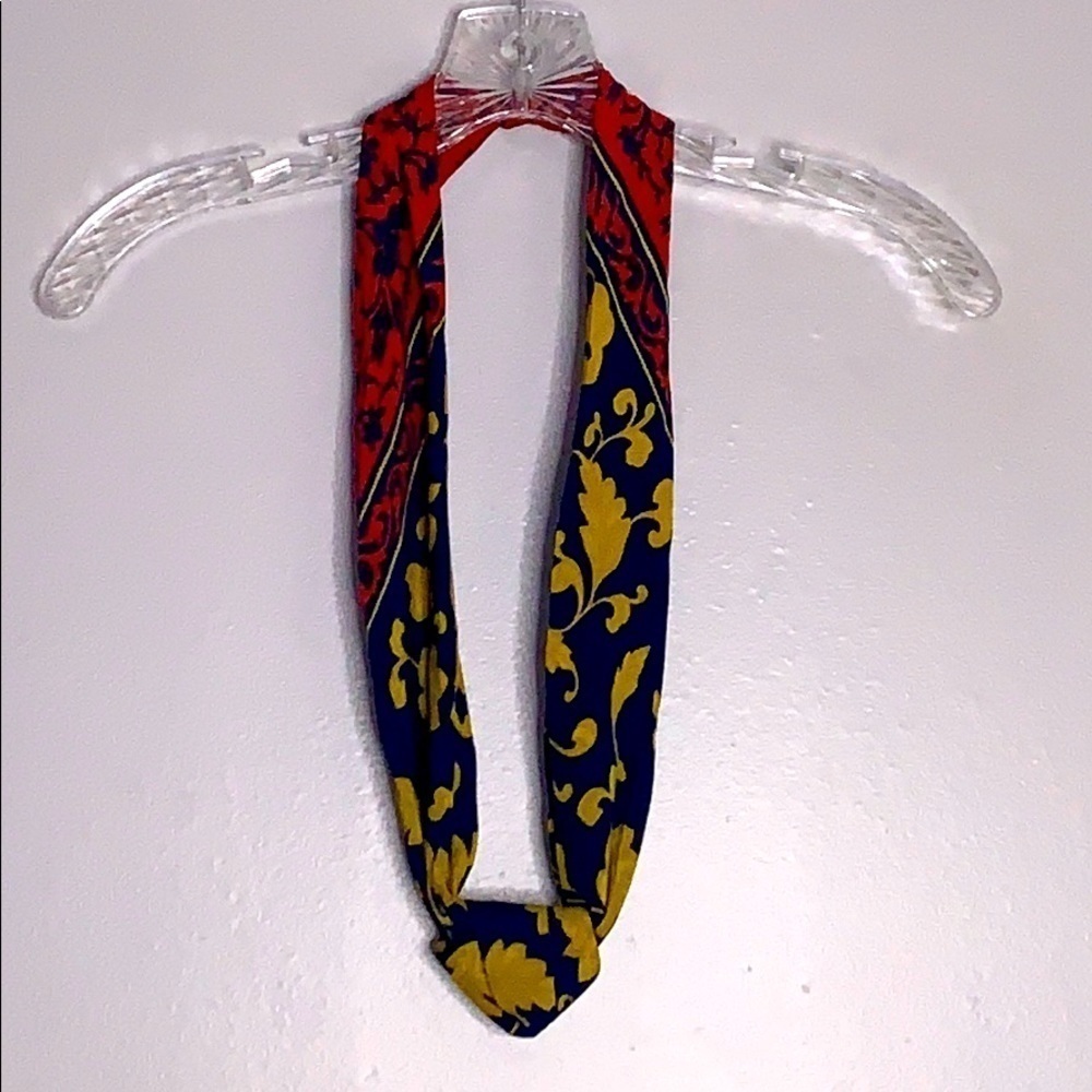 Vintage Regal Red Blue Gold Silk scarf neck tie infinity accessory